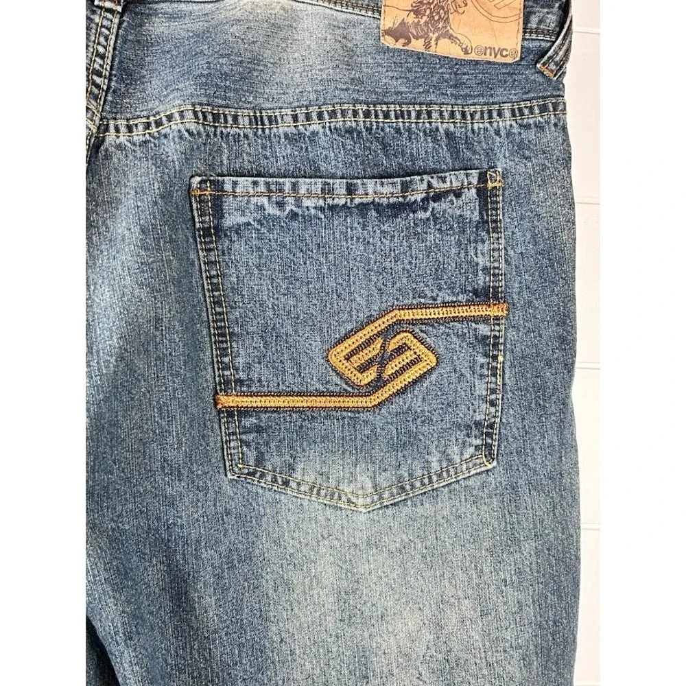Enyce Sean Combs Co Mens Baggy Denim Shorts Blue Embroidered Y2K Streetwear sz44